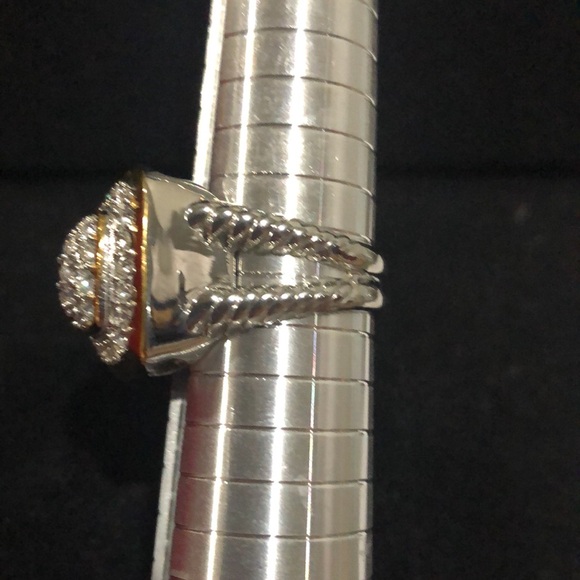 Emma Skye DSMK Gold tone Stainless Silver pave ring size 10 - Picture 9 of 11